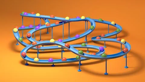Small balls roll along the marble run 스톡 일러스트