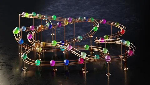 Small balls roll along the marble run Stock Illustration