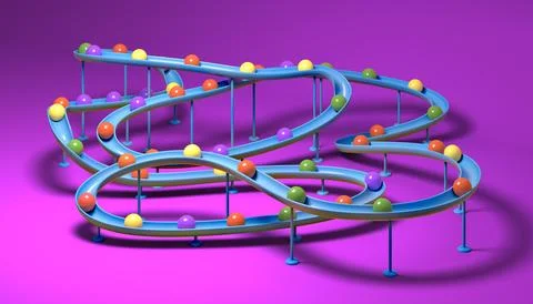 Small balls roll along the marble run Stock Illustration