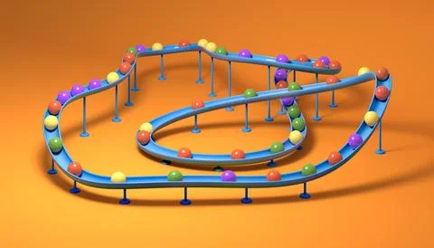 Small balls roll along the marble run Illustrazione stock