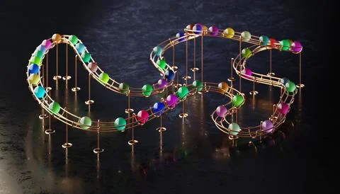 Small balls roll along the marble run Illustrazione stock
