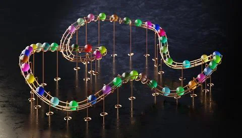 Small balls roll along the marble run 스톡 일러스트