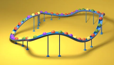 Small balls roll along the marble run Stockillustratie