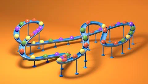 Small balls roll along the marble run Illustrazione stock