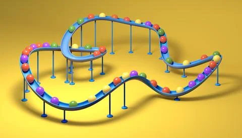 Small balls roll along the marble run Stockillustratie