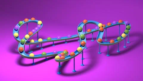 Small balls roll along the marble run Illustrazione stock