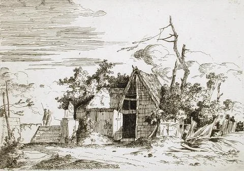 The Small Barn by the Steps. Louis-Gabriel Moreau the Elder (France, Paris,.. イラスト素材