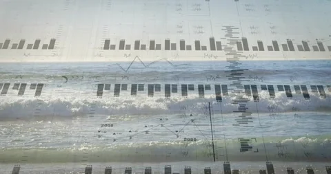 Small bars emerging over waves sparking expanding faint bars and lines showing Stock Footage 334315932
