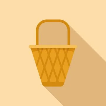 Small basket icon flat vector. Wicker hamper Stock Illustration
