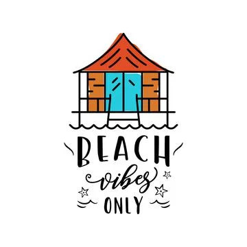 Small beach cabin and text on white background Illustrazione stock