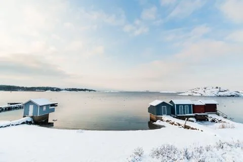 Small Beach Covered in Snow Stock Photos