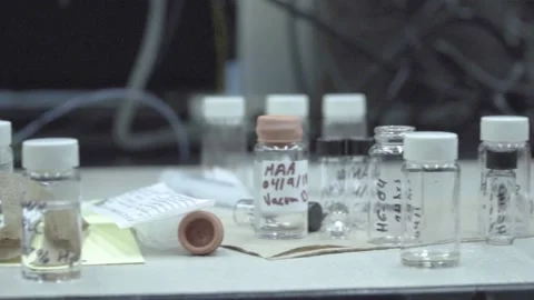 Small Beakers in Chemistry Lab Stock Footage 132455532