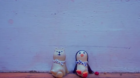 Small bear and penguin character figure. Stock Footage 162909828