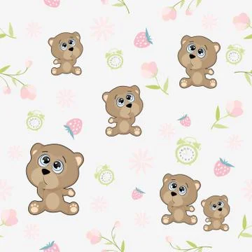 Small bears on a seamless light background. Vector pattern with a bear for ch Stock Illustration