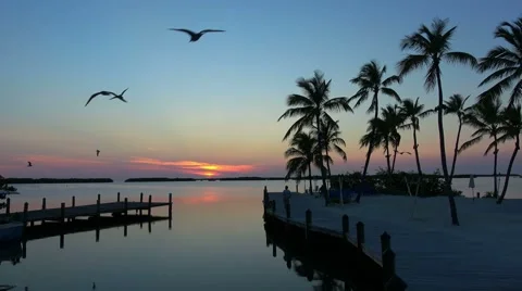 Small beautiful pier in the Keys of Florida at sunset Stock Footage