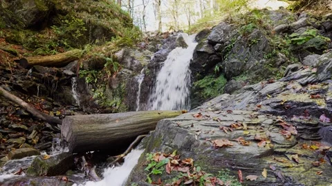 A small beautiful waterfall on a mountain river Stock Footage 157501362