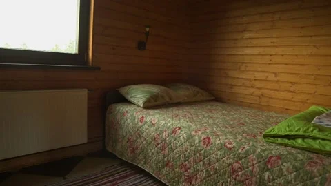 Small bedroom in a camping cabin Stock Footage 237818527