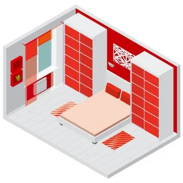Small bedroom interior design isometric Stock Illustration