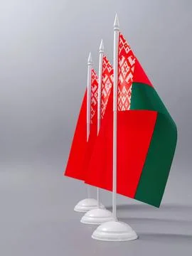 Small belarus flags on white bases with grey background Stock Photos
