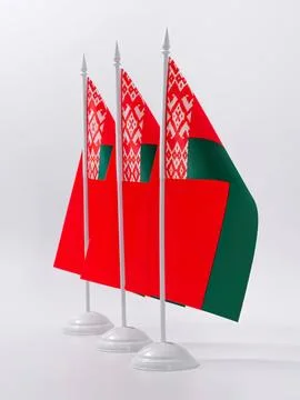 Small belarus flags with white poles and bases on white background Stock Photos