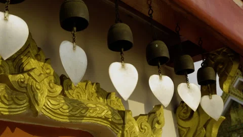 Small Bell Hanging Under The Temple Roof Stock Footage 301959573