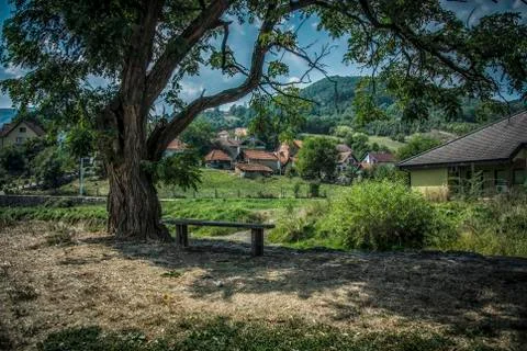 A small bench in a countryside Stock Photos