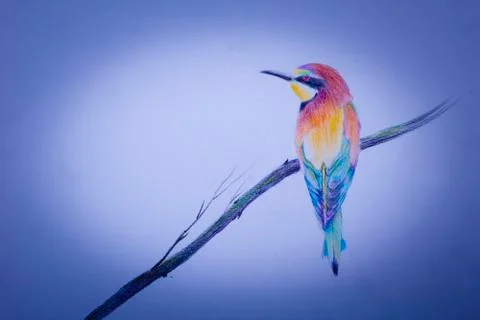 Small bird on branch Stock Illustration