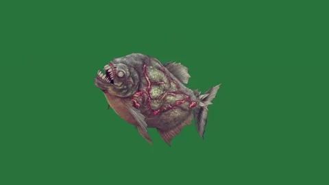 A small bird flying through the air on green screen and fish with blood it ' s Stock Footage 335147705