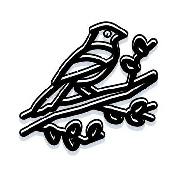Small bird perching on a simple branch illustration Stock Illustration