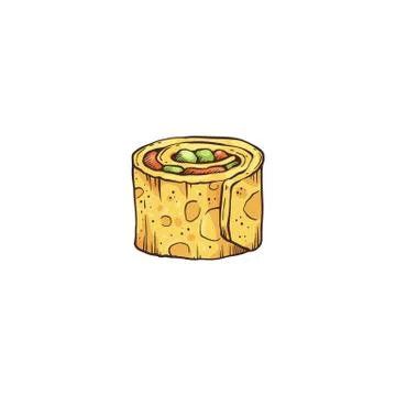 Small bite of roll or appetizer sketch cartoon vector illustration isolated. Stockillustratie