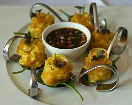 Small bite-sized Dim sum, Chinese cuisine Stock Photos