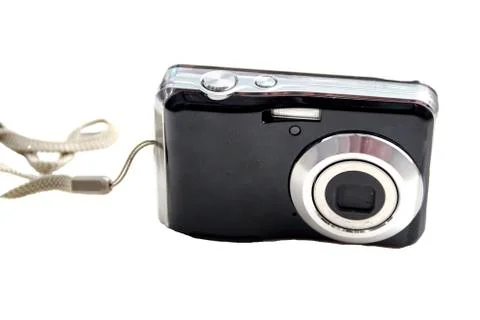 Small black camera on a white background Stock Photos