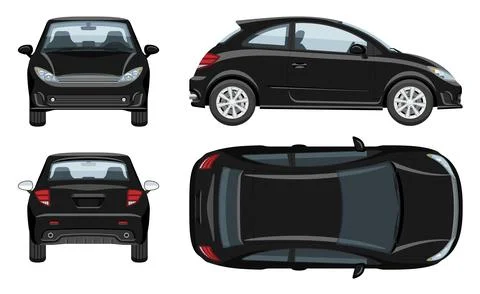 Small black car vector template side, front, back top view Stock Illustration