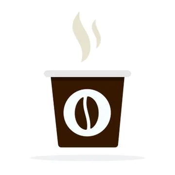 Small black coffee plastic cup with hot smoke vector flat isolated Stock Illustration