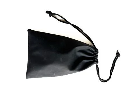 Small black drawstring pouch bag isolated on white Stock Photos