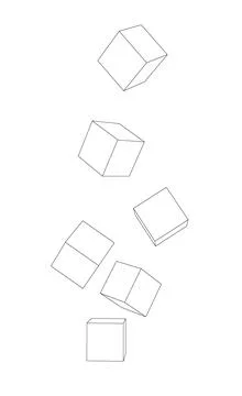 Small black outlined 3D quadrates falling on the ground Stock Illustration