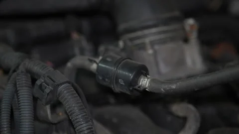 A small black plastic inline vacuum check valve connected Stock Footage 343552696