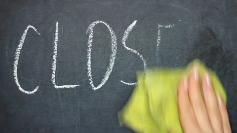 Small blackboard with the word closed - open, written on it in chalk. Stroke Stock Footage 123756037