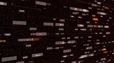 Small blocks of data and numbers flowing on a dark background, seamless loop Stock Illustration