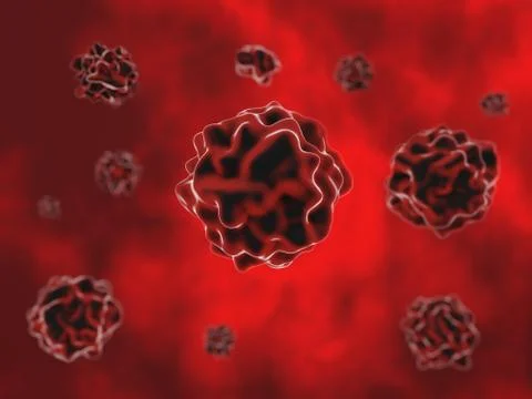 Small blood clots on a red background. Stock Illustration
