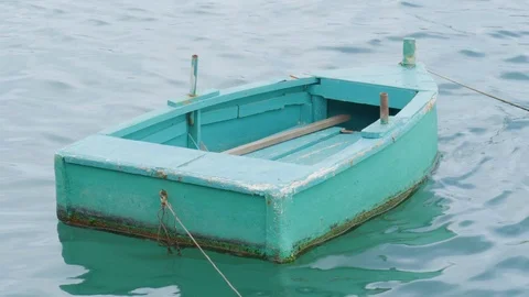 Small  blue boat moored. Stock Footage 123166048