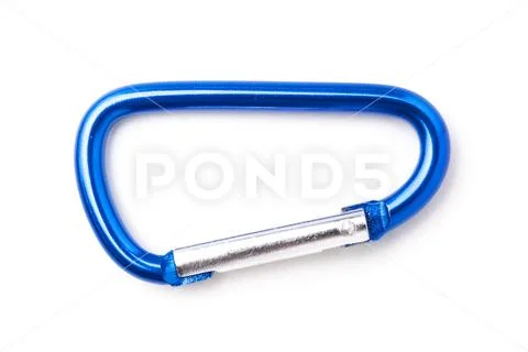 Small blue carabiner isolated on white. Stock Photos