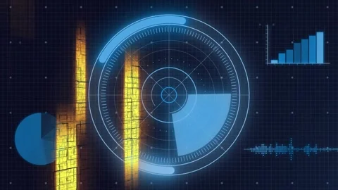 Small blue circle starting transforming to pie chart, radar emerging displaying Stock Footage 317608070