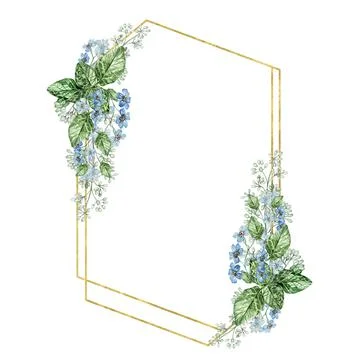 Small Blue Flowers and eucalyptus leaves. Floral wedding wreath. Stock Illustration