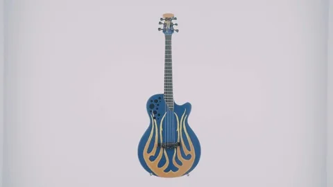  A small blue guitar with an interesting pattern stands behind the glasses in a  Stock Footage 123001070