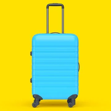 Small blue polycarbonate suitcase isolated on yellow background. イラスト素材