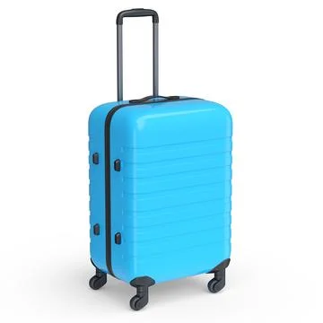 Small blue polycarbonate suitcase isolated on white background. 스톡 일러스트
