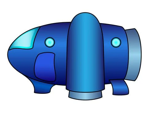 Small blue spaceship - vector full color children`s picture. The spaceship Stock Illustration