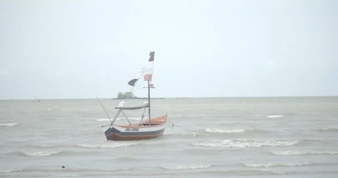 Small boat alone on the river Stock Footage 139601325