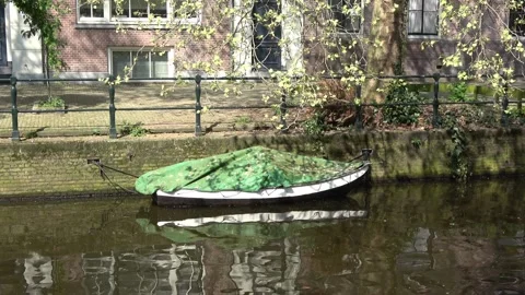 Small boat in Amsterdam Stock Footage 90228830